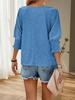 Women's Solid Color Crew Neck Blouse Three Quarter Sleeve Loose Fit Work Top