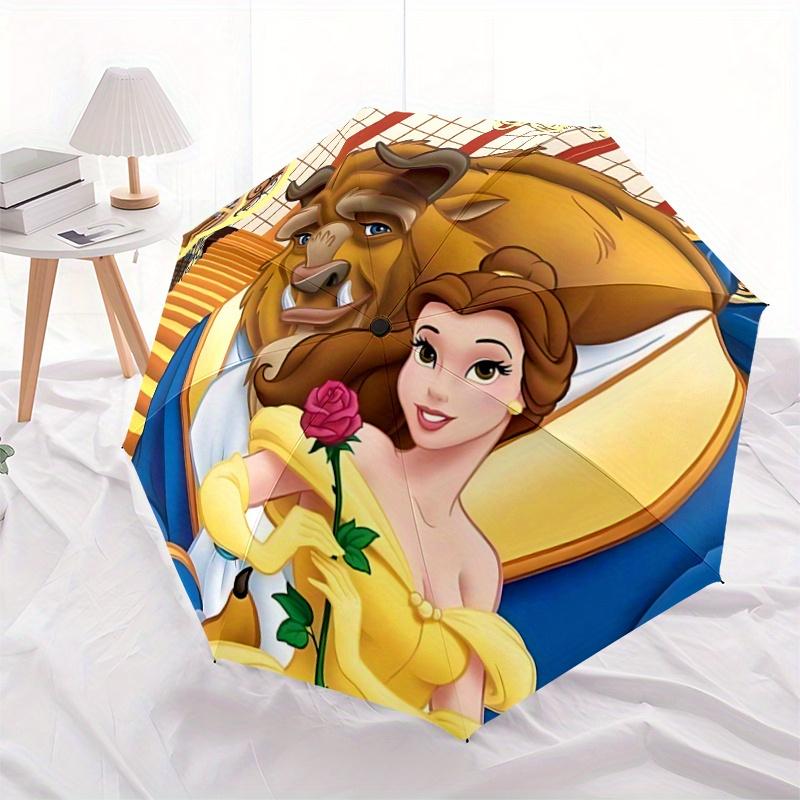 1pc Beauty and the Beast Fully Automatic Folding Portable Umbrella, 8 Steel Frames, Three-Fold Design, Suitable for All Seasons, Suitable Fo