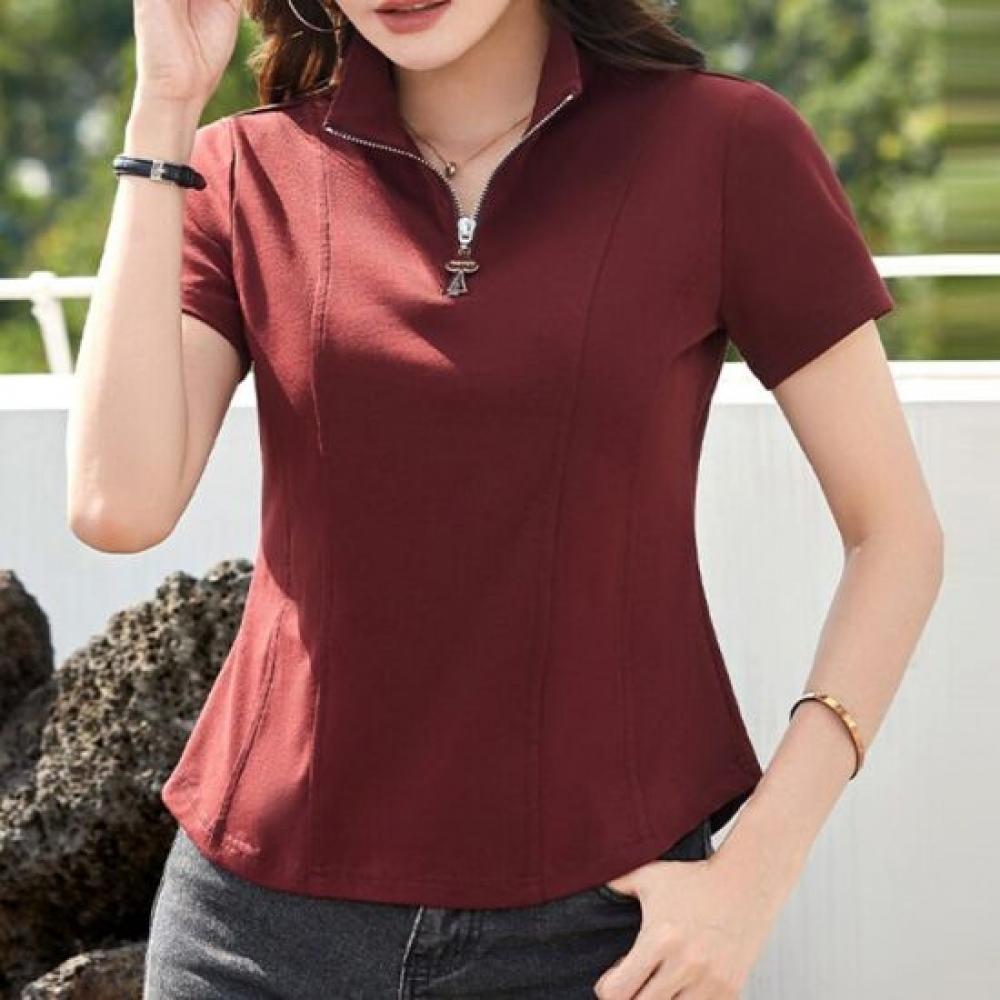 Navava Women S Daily Plain Half Zip ShorT Sleeve T ShirT nT3385