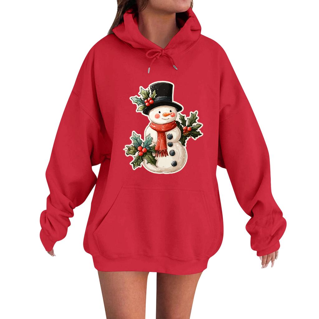 Women's Fashion Casual Long Sleeve Loose Christmas Print Hooded Sweatshirt