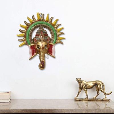 Colorful Metal Sun Ganesha Wall Hanging- Lord Ganesha Statue Wall Art- Decorative Showpiece for Wall Decor- Diwali Decoration Items