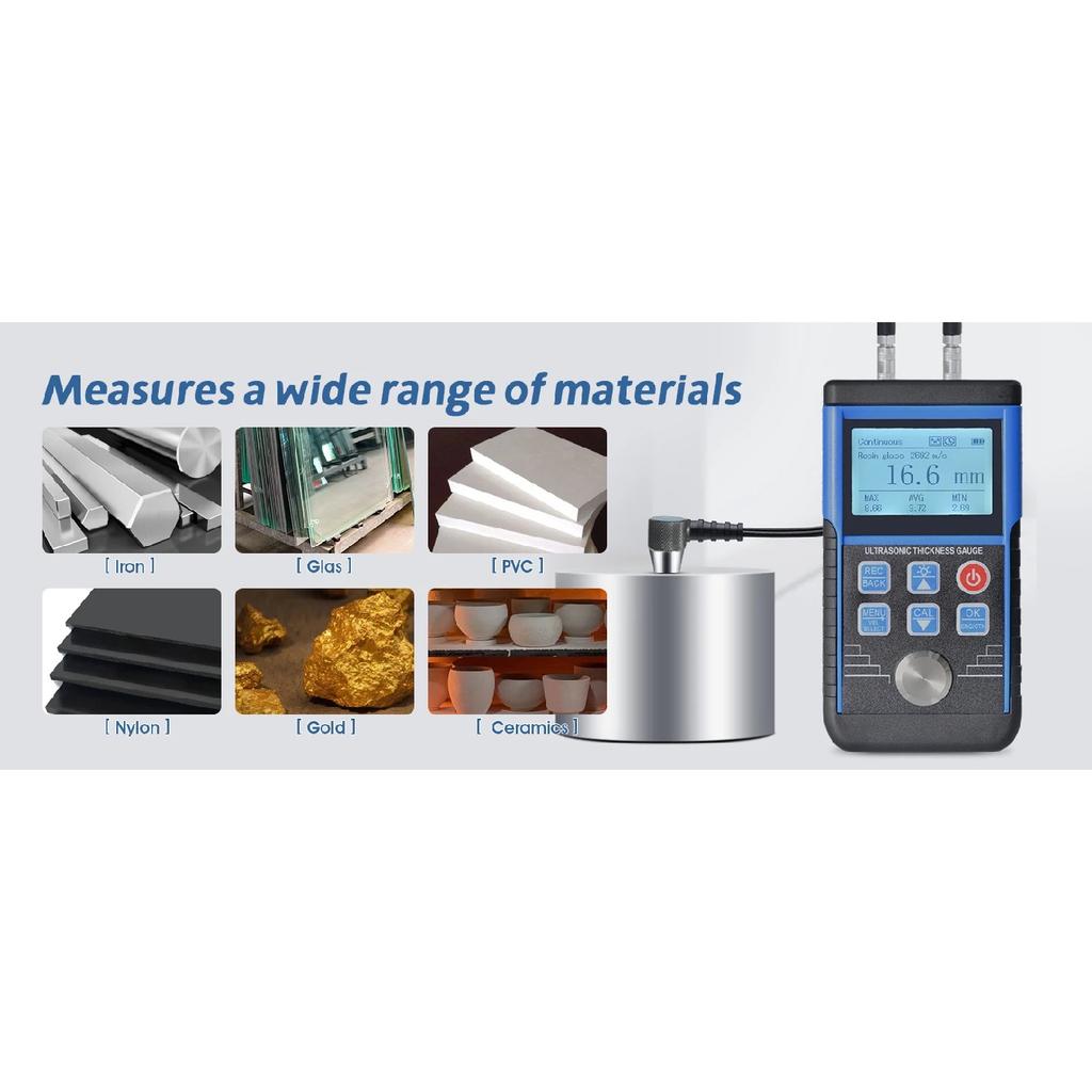 Ultrasonic Thickness Gauge 0.8-500mm 0.01mm Resolution Handheld for Metal/Steel with Sound Velocity Measurement Data Storage