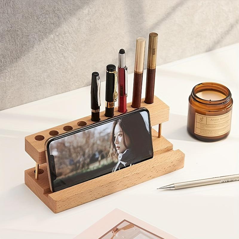 Walnut Wood Multifunction Desk Organizer Pen Holder Phone Stand Storage Solution for Office and School