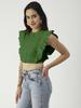 Moomaya Crop top din bumbac solid cu nasturi, topuri cu mâneci cu voloane de vară