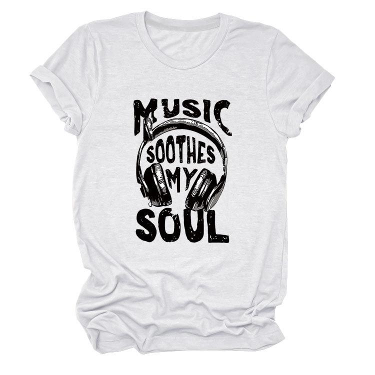 Personality trendy music soothes my ladies bottoming round neck short sleeve t-shirt