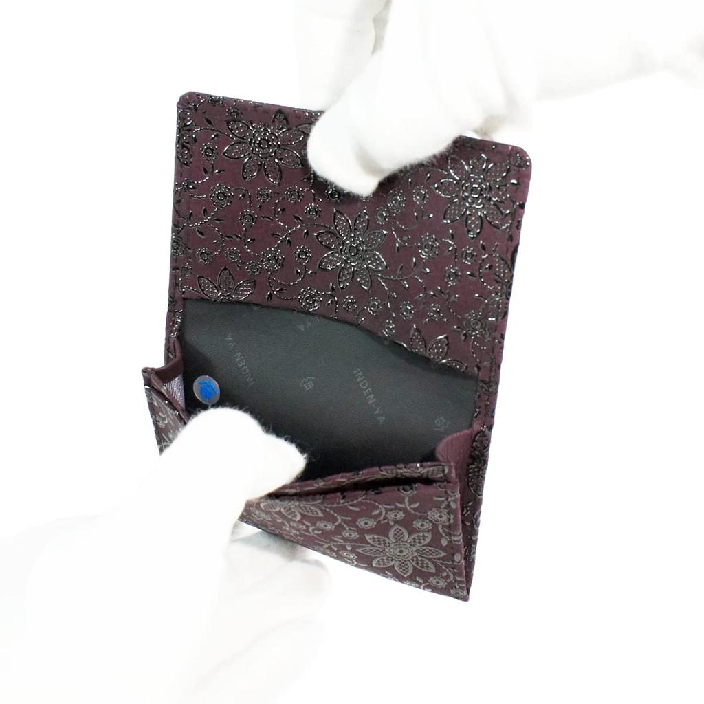 Indenya Inden Business Card Case, Large Capacity, Deerskin, Purple with Black Lacquer, Clematis Pattern, 2501-06-169