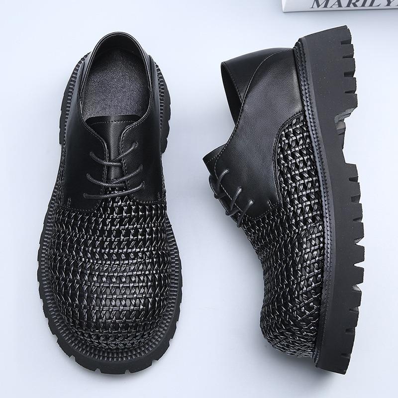 Summer men's sandals hand-woven hollow breathable derby shoes men's high-end business casual big head leather shoes