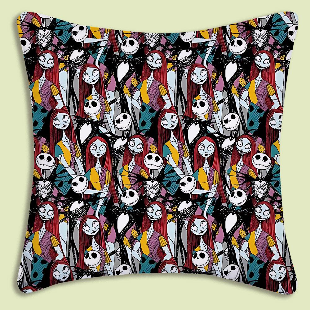 Halloween Skull Jack Sally Pillow Covers Cartoon Sofa Decorative Home Double-Sided Printing Short Plush Cute Cushion Cover