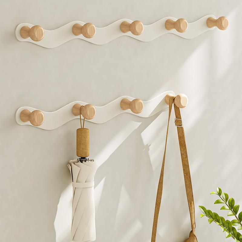 Punch-Free Wave Shape Hook On The Door Iron Raw Wood Living Room Hanging Clothes Hook Bedroom On The Door Wall Clothes Storage
