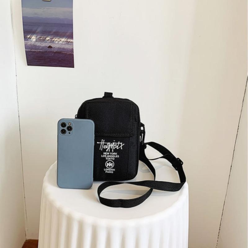 Lässige Taschen Handy Messenger Bags Studenten Hip Hop Beutel Umhängetasche Damen Canvas Quadratische Handtasche Schwarze Geldbörse