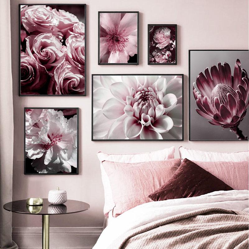 Nordic Posters And Prints Big Pink Peony Rose Flower Leaves Wall Art Canvas Painting Wall Pictures For Living Room Home Decor