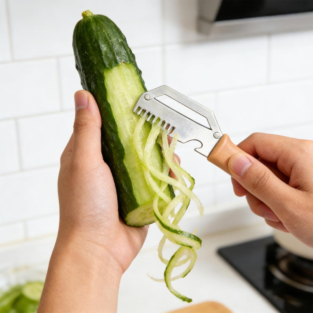 Multifunctional Stainless Steel Vegetable Peeler with Handle for Thick Fruit Skin and Scallion Slicing Kitchen Tool