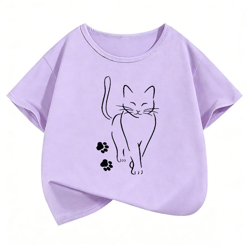 Cute Cat Paw Children's T-Shirt Summer Short Sleeve Cartoon Boys and Girls Clothing