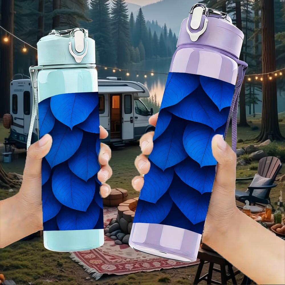 1PC Blue Scale Texture Abstract Print 750ml Color Plastic Sports Water Bottle Leakproof Flip Straw Lid Suitable for Sports Office Home Use