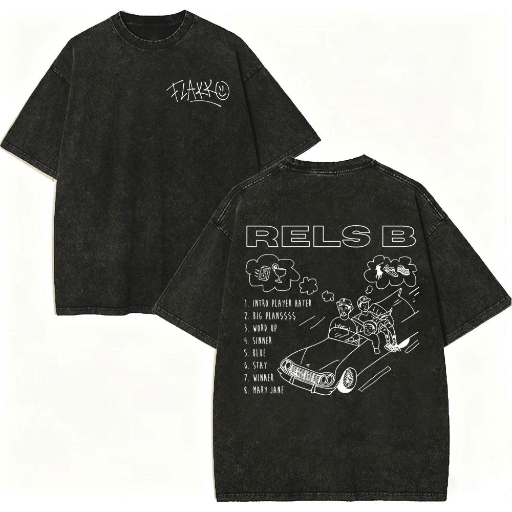 Vintage Washed Rapper Rels B Album Merch Tshirts Men Women Hip Hop Fashion Short Sleeve T Shirt Summer Casual Cotton Tshirts