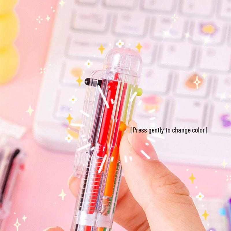 Japanese and Korean Multi-Color Push-Type Ballpoint Pen - Personality Colorful Red Pen