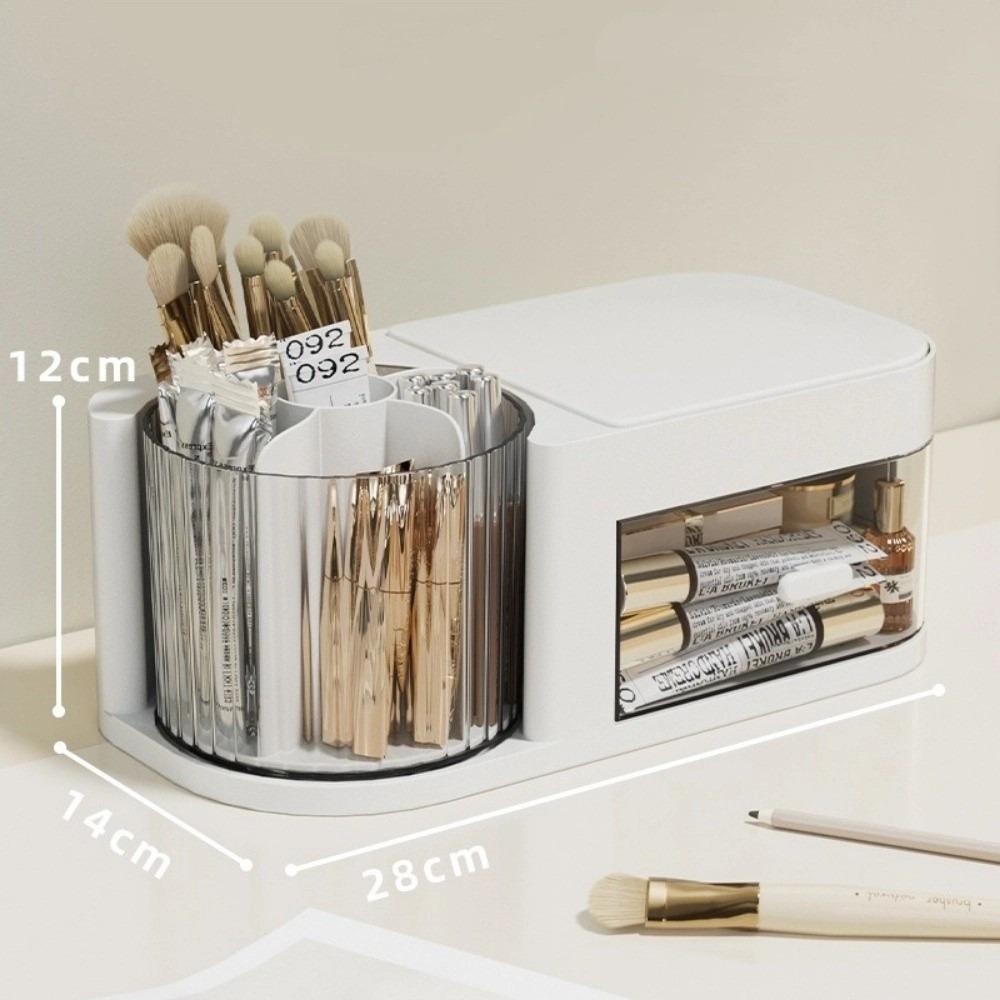 

3 in 1 Makeup Organizer 360 ° Rotation Makeup Brush Holder Jewelry Box Lipstick Holder Container білий
