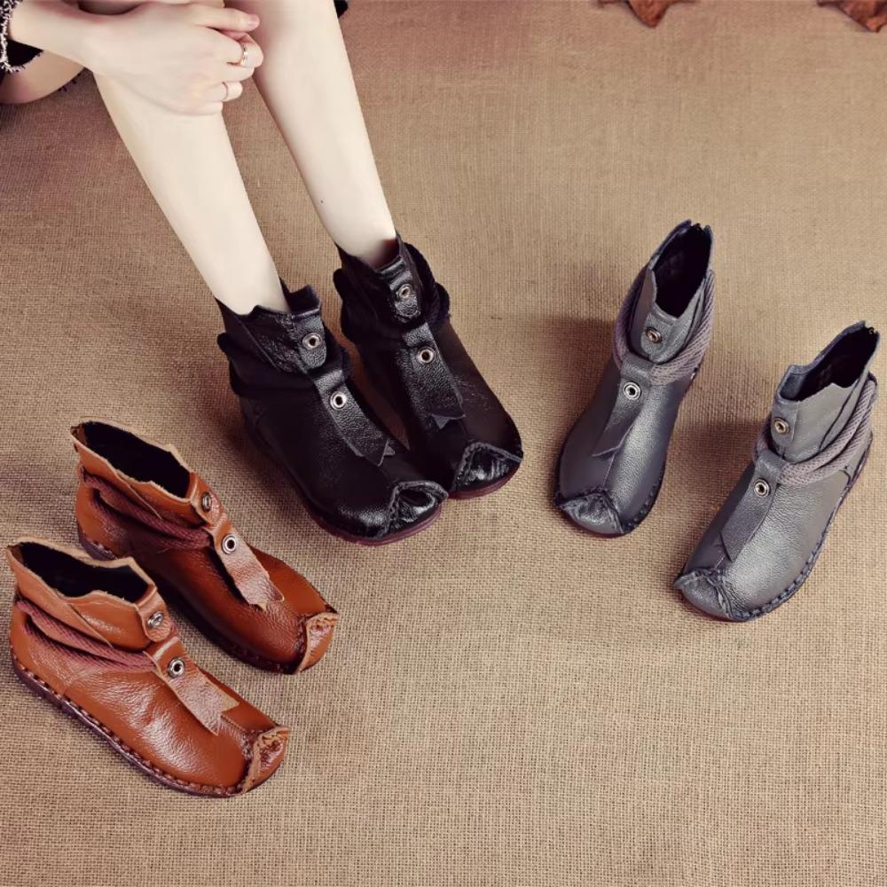 Women's Boots 2025 Autumn and Winter New Flat Soft Soled Short Boots National Style Vintage Womens Shoes Warm and Cotton Shoes