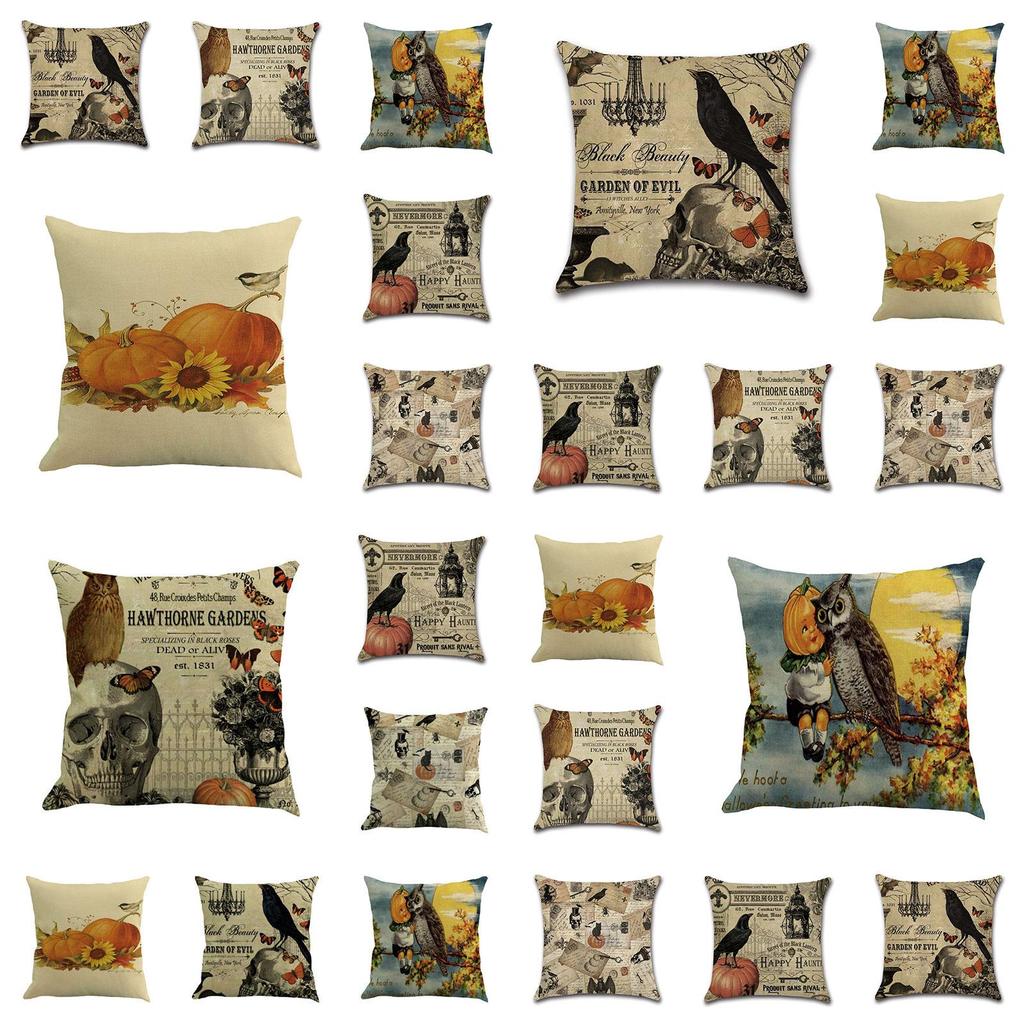 Gemütliche Baumwoll-Leinen Halloween Kissenbezüge Mit Leicht zu Reinigendem Unsichtbarem Reißverschluss