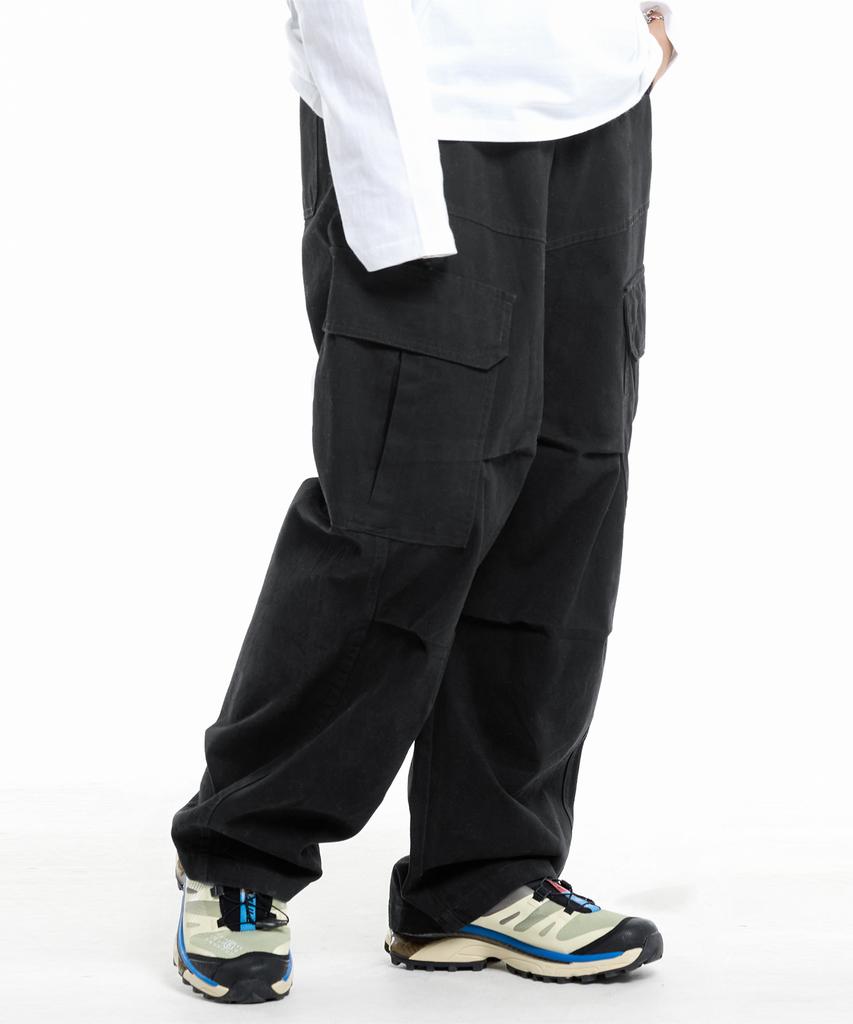 CREAM SODA LAB Diagonal Cut Field Parachute Cargo Pants Black