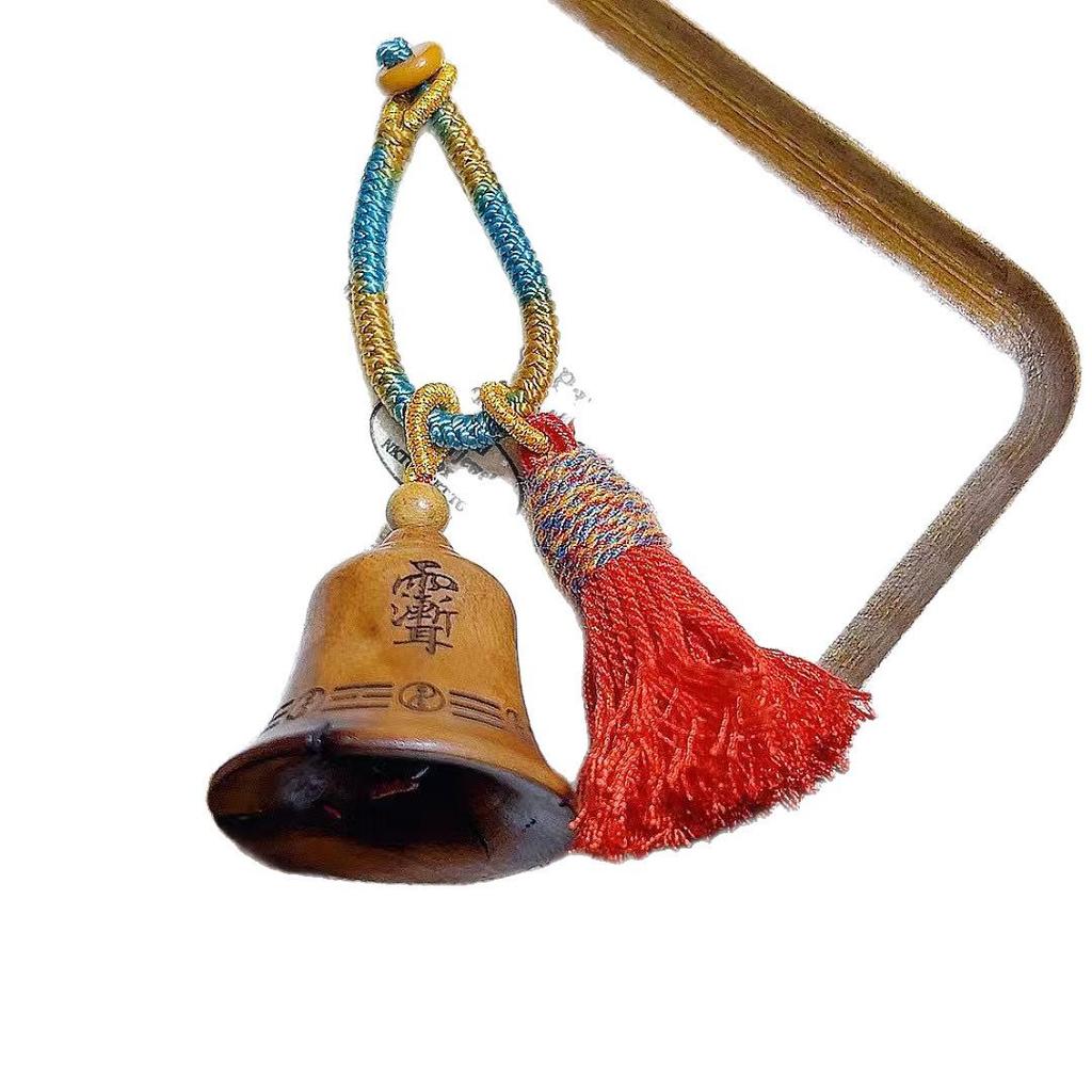 Lightning-Struck Jujube Wood Bell Pendant Keychain - Unisex Tassel Charm & Car Ornament