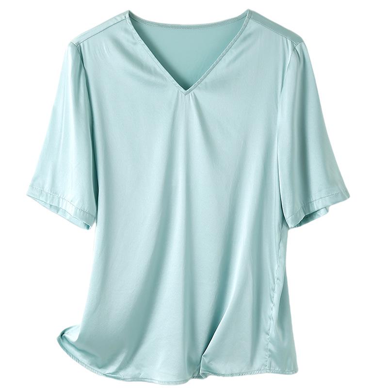 Women's Heavyweight Silk Short Sleeve Blouse - Summer Round Neck Loose Fit, Half Sleeve, Mulberry Silk