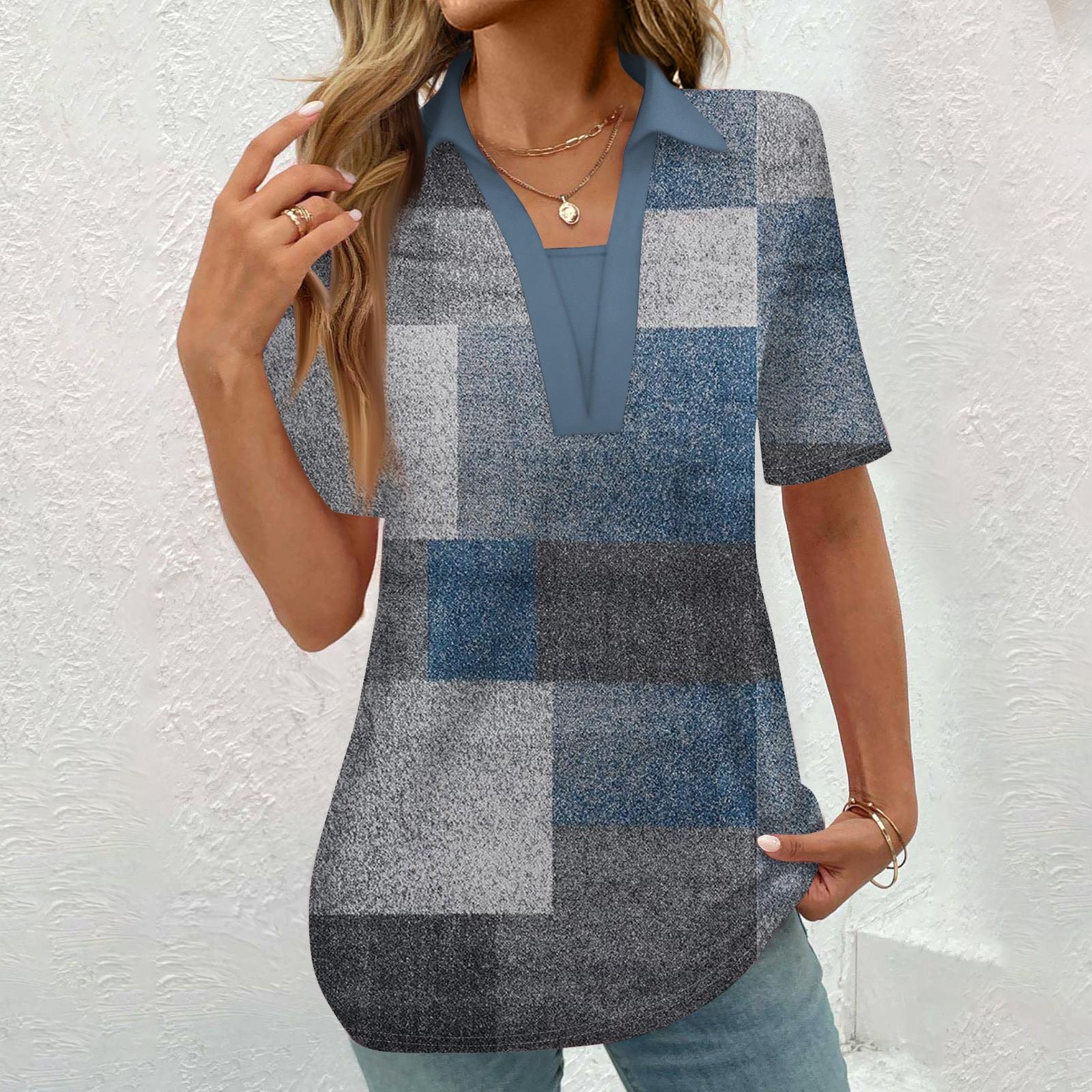 

Женская модная повседневная рубашка с коротким рукавом с винтажным принтом на пуговицах, блузка S темно-синий