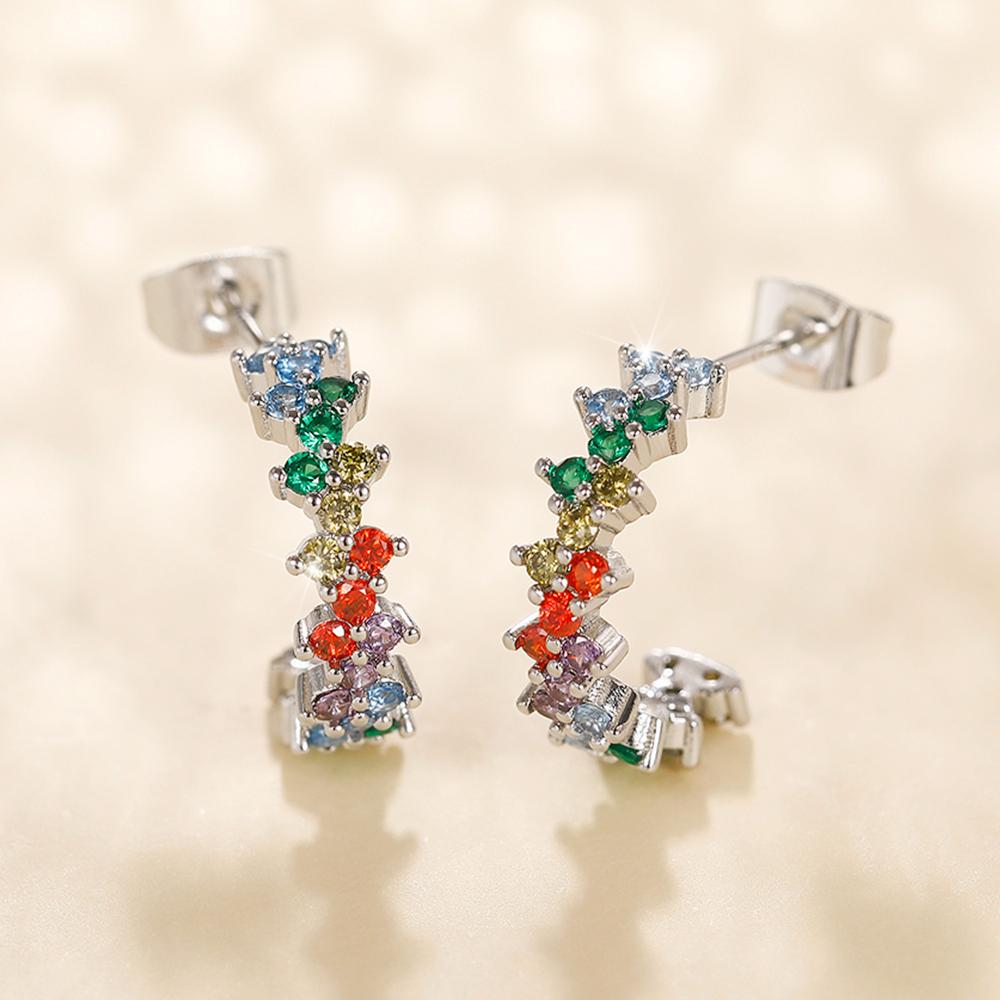 Boucles d'oreilles fantaisie couleur arc-en-ciel pour femmes, couleur argent éblouissante, CZ Simple et élégante, cadeau, bijoux à la mode, nouvelle collection