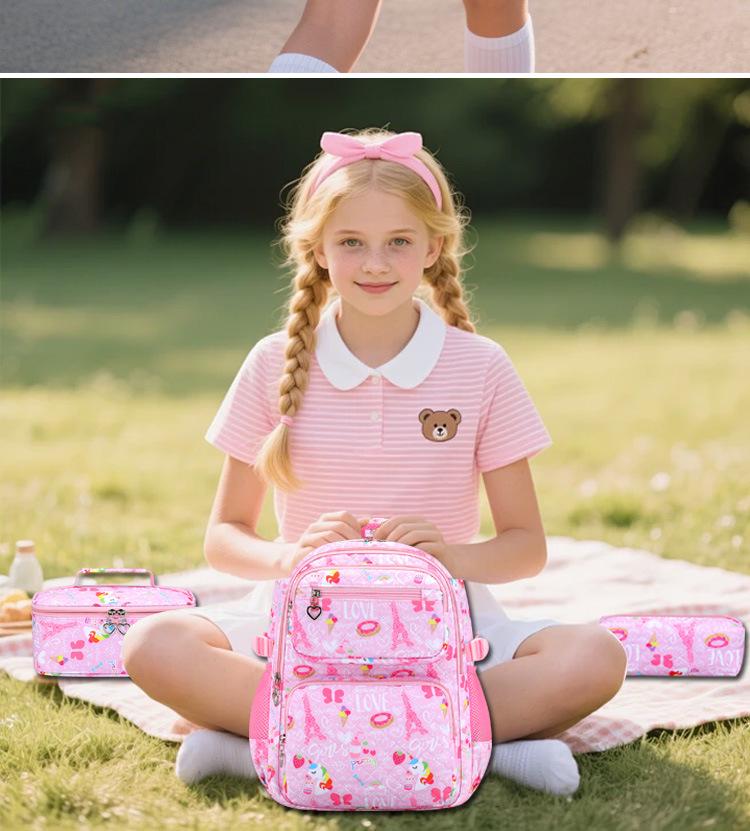 Trendigt 3-delat skolryggsäckset för flickor - Söt campusstil