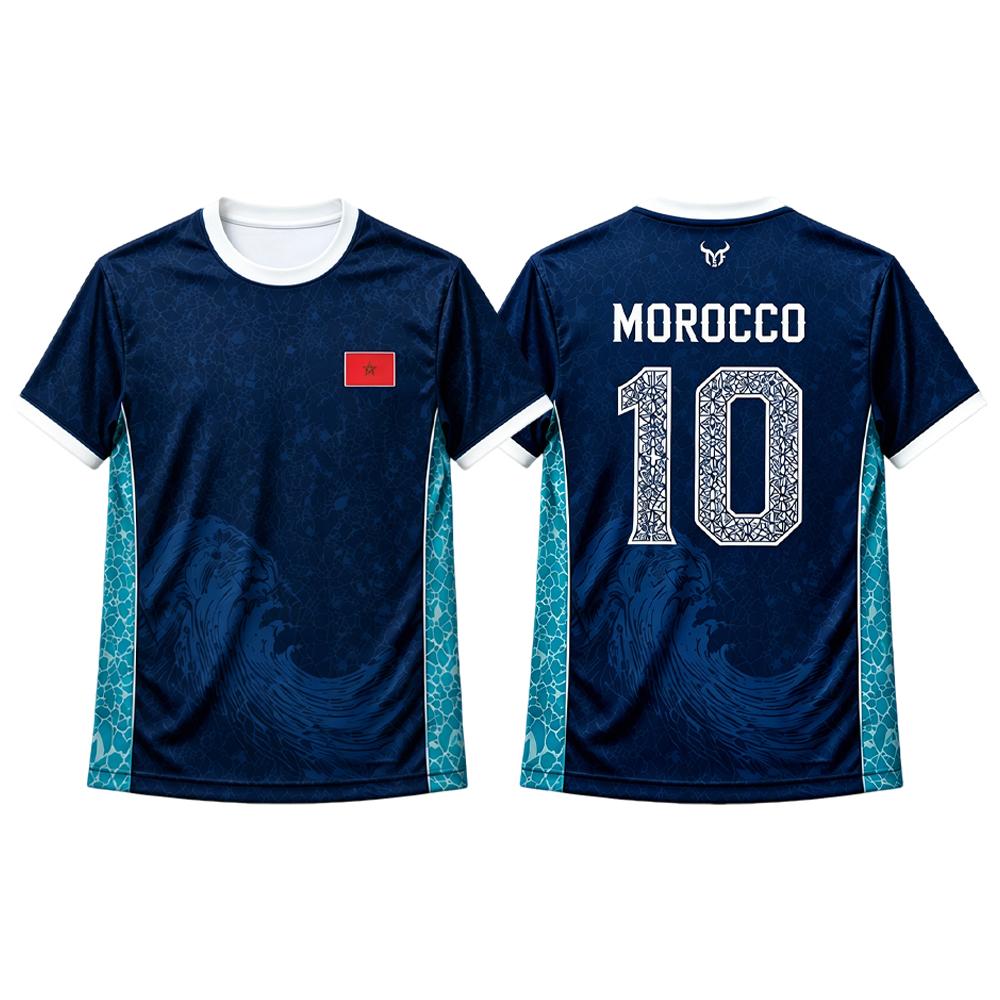 Maglia da Calcio con Stampa Bandiera Marocco 2026 Nuova Maglia Traspirante a Maniche Corte da Uomo Uniforme Sportiva da Allenamento Calcio per Uomo e Donna