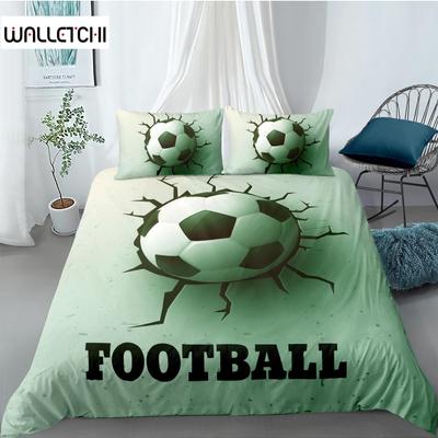 Soccer Duvet Cover Set FootBall and Old Plaster Wall Damage Destruction Punching Bedding Set Teens Queen Polyester Quilt Cover