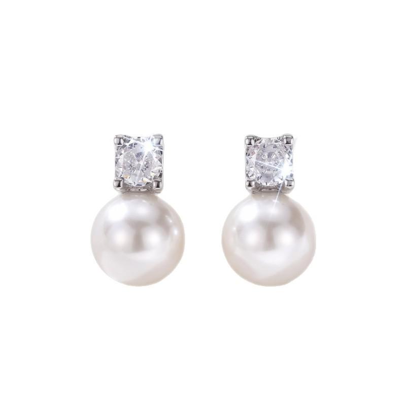 High Sense Square Zircon Pearl Stud Earrings Women, Simple Commuting Light Luxury Earrings Internet Celebrity Temperament Versatile Jewelry