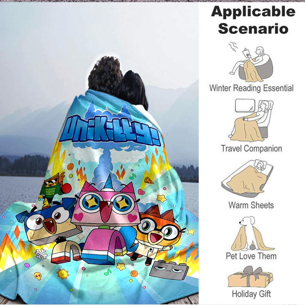 1pc Unikitty Characters Cozy Print Blanket Lightweight Warm Flannel Throw Blanket For Sofa, Bed, Living Room