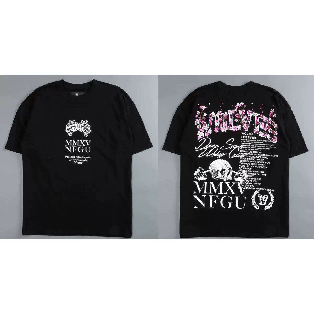 

New DARCSPORT Wolf Head Bushido Short Sleeve Men s and Women s Oversized Yk2 American Sports and Leisure Loose Printed Cotton T-shirt L синій