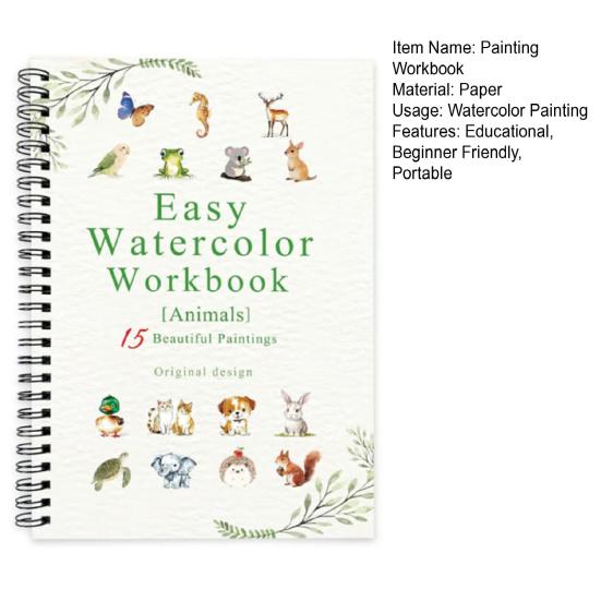 Watercolor Painting Workbook Kids Adults Beginners Watercolor Coloring Book 15 Paintings Botanical Plants Animal Painting Book