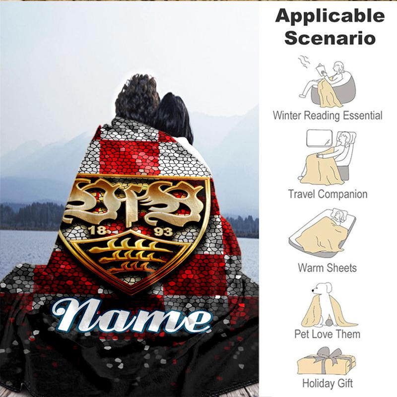 Custom Name VfS Crest Flame Blanket Lightweight Ideal Bedding Blanket Perfect for Travel, Camping, Living Rooms, Sofas, Christmas Gift