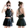 Qilang Swimsuit Women's Three-piece Korean Hot Spring Small Fragrant Style Conservative Belly Cover Small Breasts Gathering Skirt Hot Spring Swimsuit
