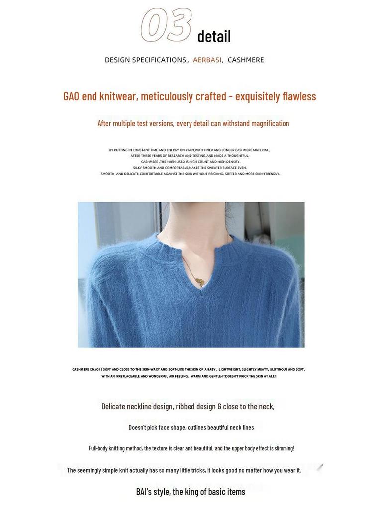 Women's Mink Cashmere V-Neck Sweater - Autumn/Winter 2025 Loose Fit, Short Solid Color, Knitted Wool Pullover Jumper