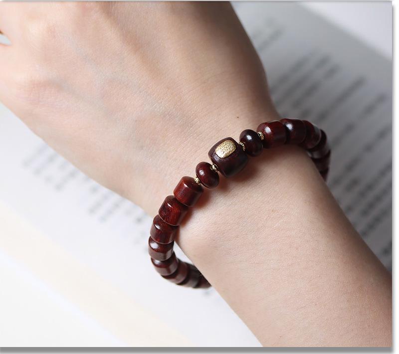 Women's Small-Leaf Rosewood Bracelet with Mother-of-Pearl Bead, Wenwan Buddhist Calming Ornament, Unisex.