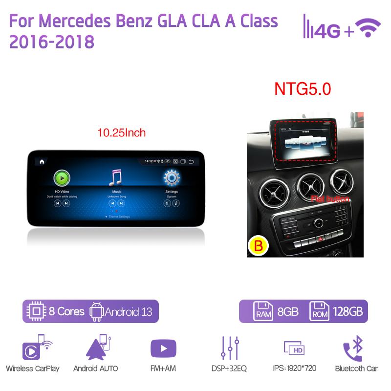 10.25/12.3Inch Android13 For Mercedes Benz GLA CLA A Class 2013-2018 GPS Navigation CarPlay 4G 360Camera Car Multimedia Player