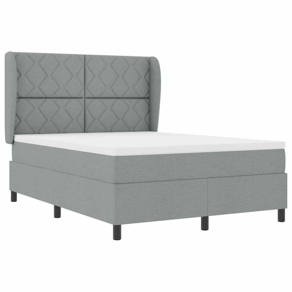 Box Spring Bed with Headboard Light Grey 140 x 190 cm Fabric