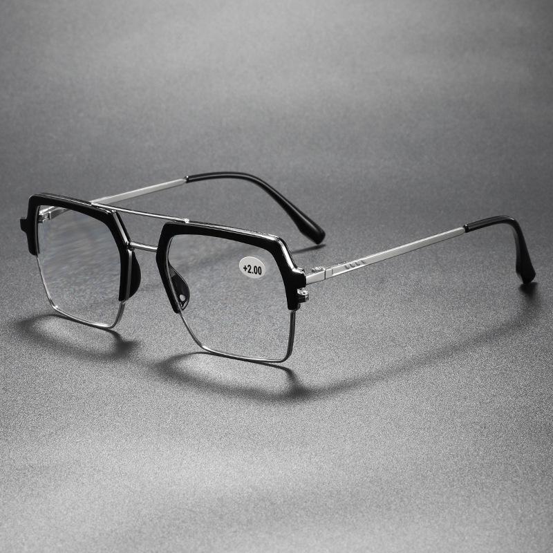 Men's Fashion Personalized Double Beam Reading Glasses Neutral Fashion Square Large Frame High-definition Presbyopia Glasses