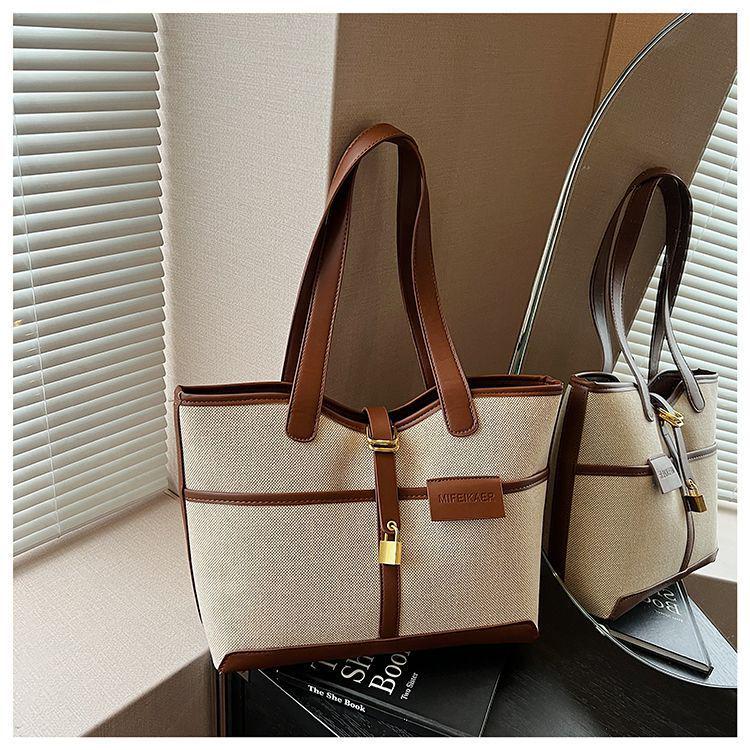 2025 Colorblock Canvas Tote: Large Capacity, Stylish, Versatile Crossbody & Shoulder Bag