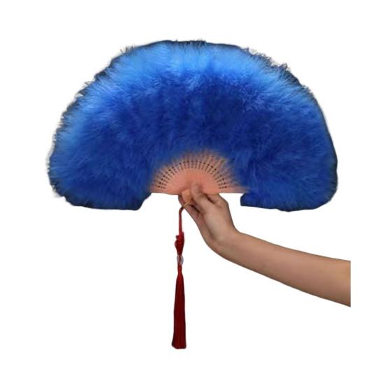 

Винтажный складной веер из перьев, ручной веер для свадебной вечеринки, переносной летний веер, украшение для танцевального представления, аксессуары для вечеринок синий