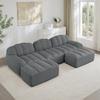 3-Seater U-Shaped Modular Sofa with 2 Ottomans, Boneless Sofa Made of 32D High-Density Foam, Deep Seat, Ideal for Living Room, Soft Fabric, Gray