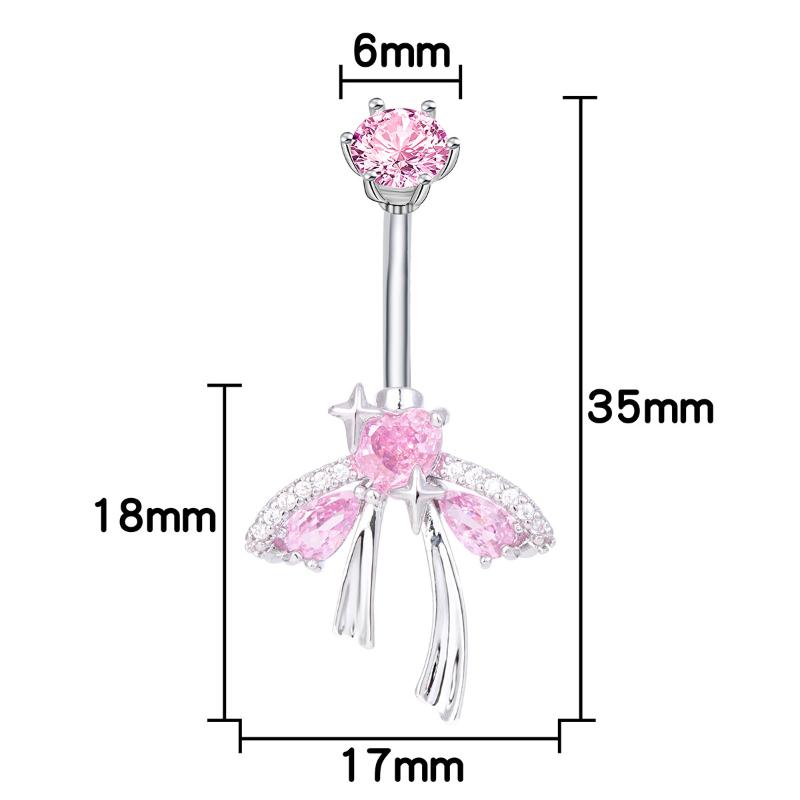 Anneau de nombril Cœur Doux avec Nœud pour Femmes Anneau de Nombril Papillon Zircon Brillant Bijoux Accessoires Piercing Corporel Sexy Cadeau