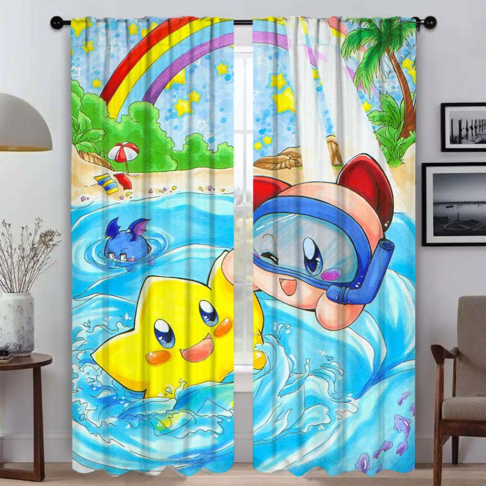 Window Curtain for Room 2 Panel Kawaii Cartoon K-KirbyS Kitchen Curtains Shades Tulle for Bedroom Home Interior Curtains Living