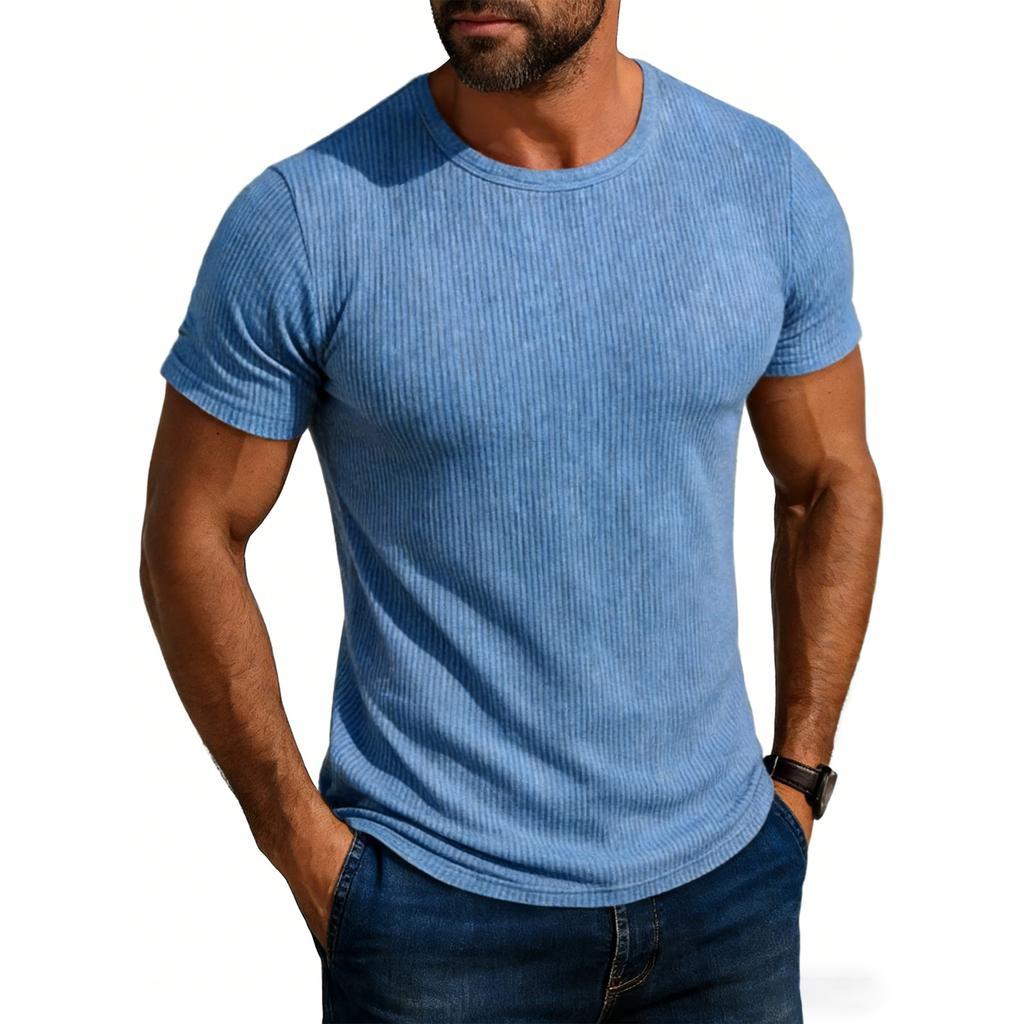 Men's Casual Round Neck Ribbed Casual Comfortable Color Short,sleeved T,shirt