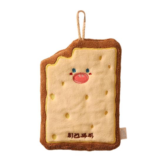 Hand Towel with Lanyard Design, Quick Absorbent Hanging Hand Towel, Cartoon Cheese Toast Design Bathroom Towel for Home Use