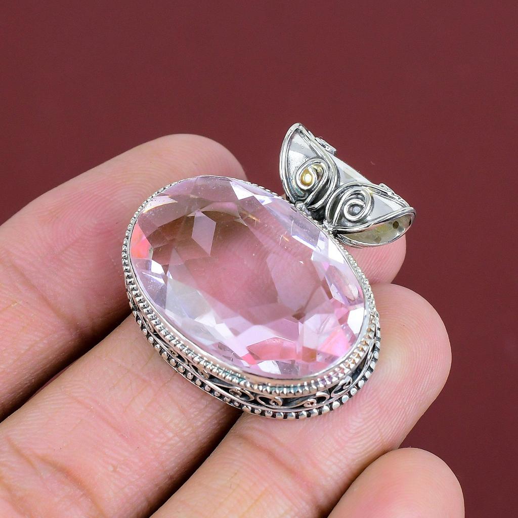 Faceted Pink Kunzite Pendant Vintage Gemstone Pendant 925 Sterling Silver Pendant Handmade Pendant Very Pretty Silver Jewelry Gifts For Wife